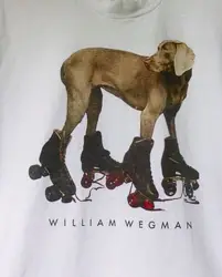 Camiseta de manga larga para hombre, camisa blanca con estampado de William Wegman, Weimaraner, patines de ruedas, disponible en todas las tallas