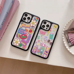 Ins Happy Travel Black Mecha Clear Case For Iphone 11 14 15 Pro Max 12 13 Mini 7 8 Plus X XR XS Max Acrylic Hard Anti-fall Cover