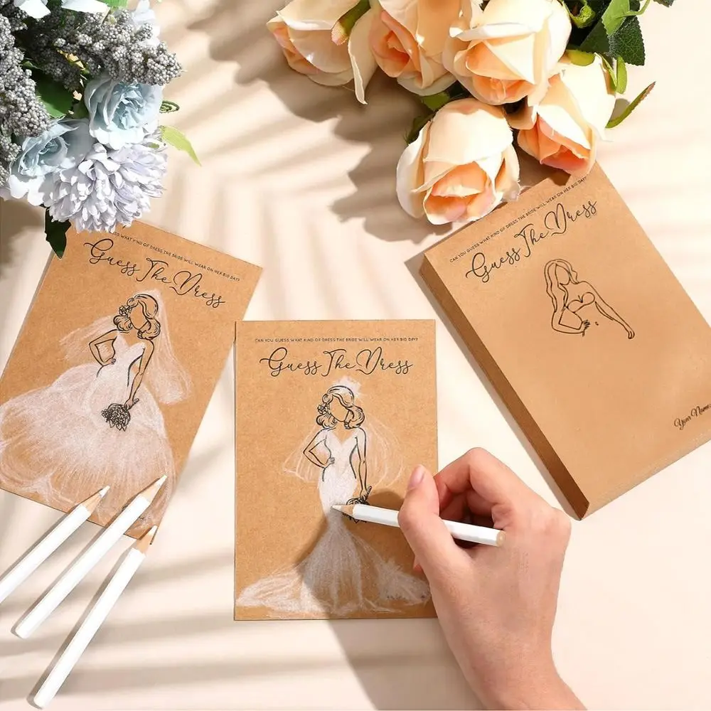 10Pcs Guess The Dress Bridal Shower Game Interactive Amusing Wedding Game Card White Sketching Pencil Creative Guest Party Game