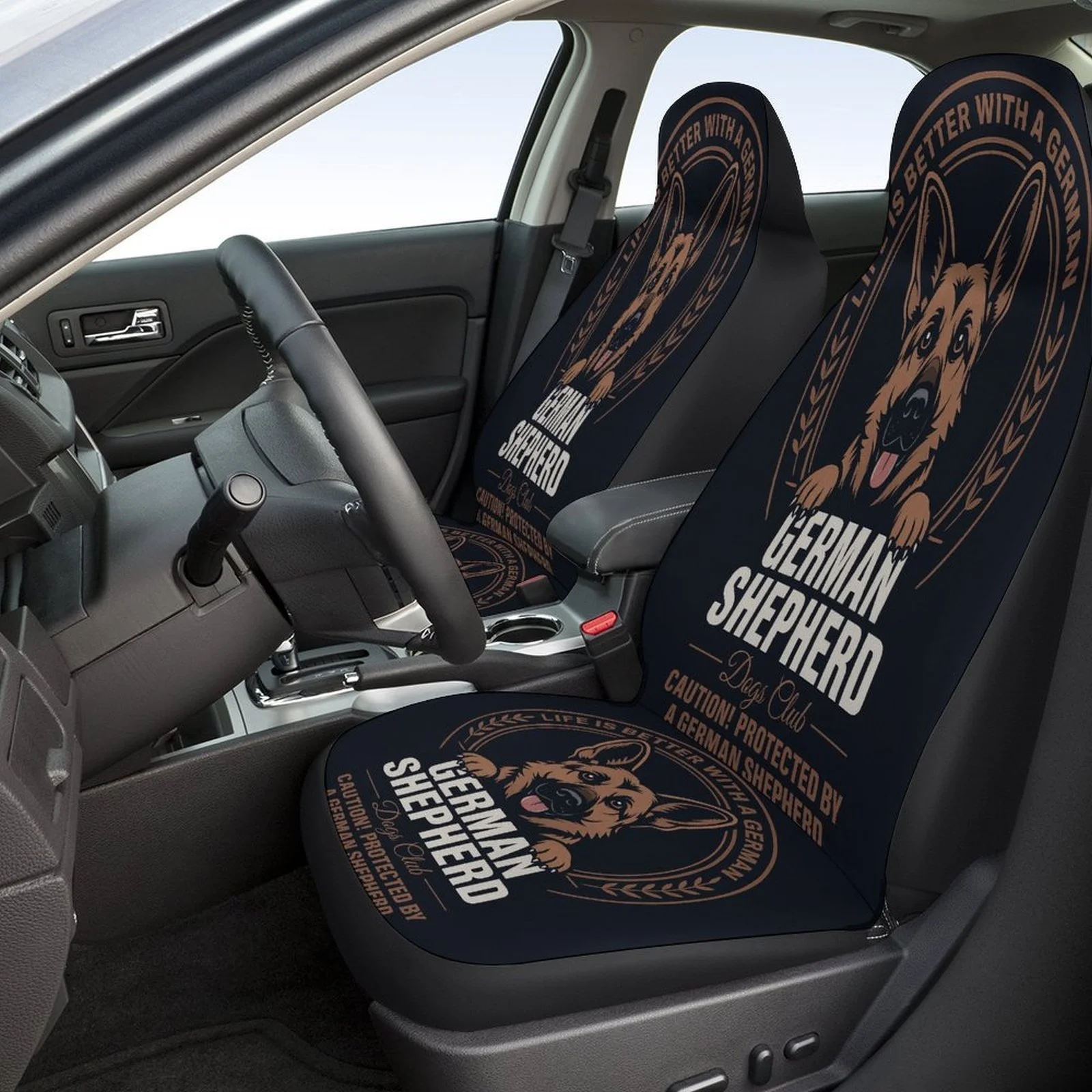 German Shepherd Protection Themed Car Seat Cover Set For Most Cars, Fashion Novelty Car Seat Protector Covers Full Set, Car Se