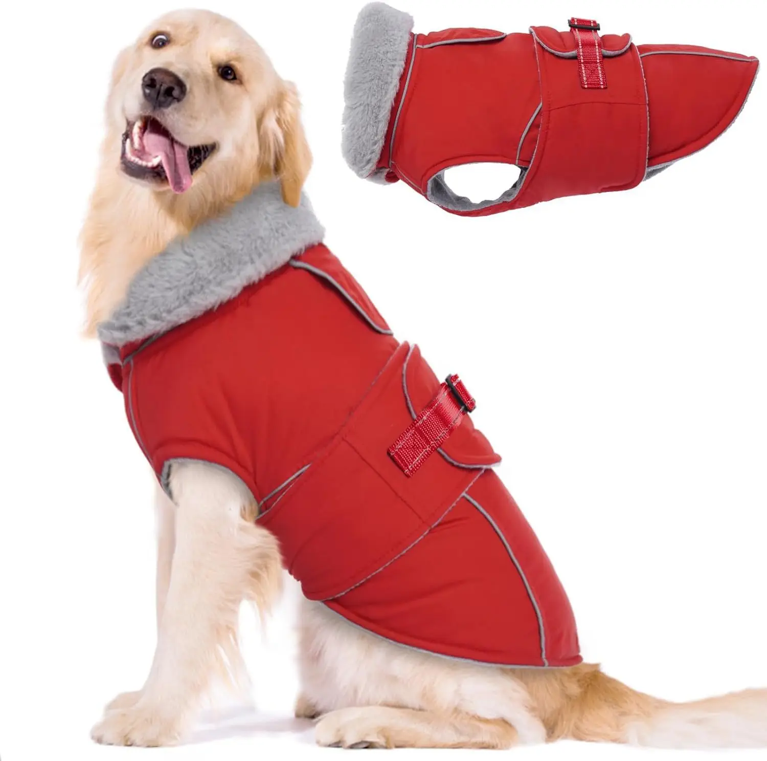 Reflective Dog Fleece Vest Waterproof Dog Jacket Windproof Dog Winter Coat Dog Snowsuit Cold Weather Coats w/ Adjustable Buckle