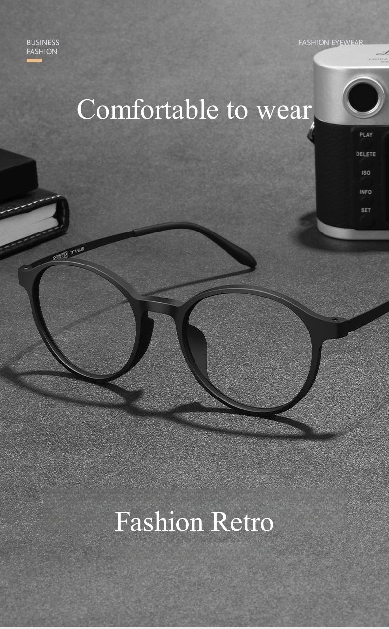 YIMARUILI Ultraleichte Retro Runde Titanlegierung Brillengestell Männer und Frauen Flexible TR90 Optische Brillen 3050 – Detail 1
