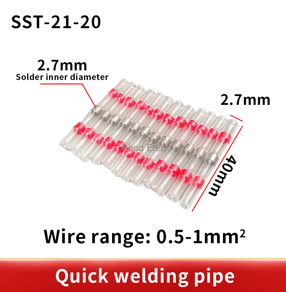 SST-S21 Solder Ring Terminal Sealed Heat Shrink Tube Wire Connector 0.5-1mm² Heat Shrink Quick Terminal Waterproof Quick Butt