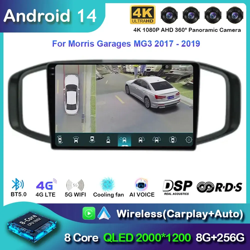 Android 14 Carplay Car Radio For Morris Garages MG3 2017 2018 2019 Navigation GPS Multimedia Player stereo WiF+4G 360 Camera BT