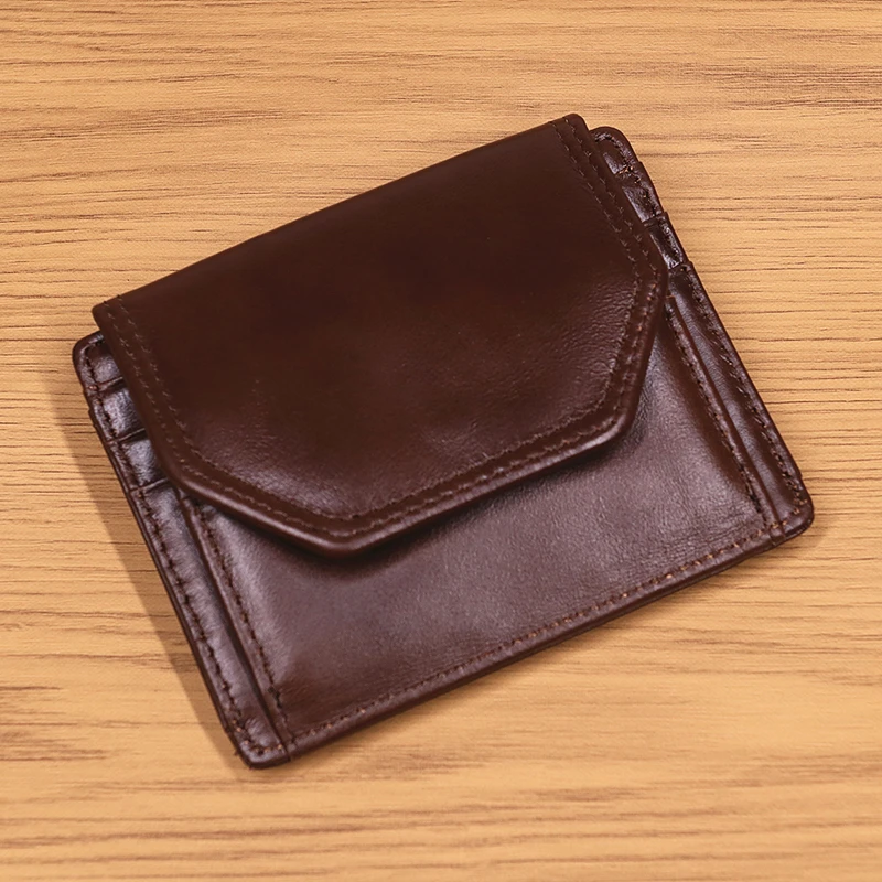 Echtleder-Geldbörse für Herren, RFID-blockierend, Original-Rindsleder, Vintage, kurze Herren-Geldbörse mit Kartenhalter, Ausweisfenster, Münzfach – Detail 1