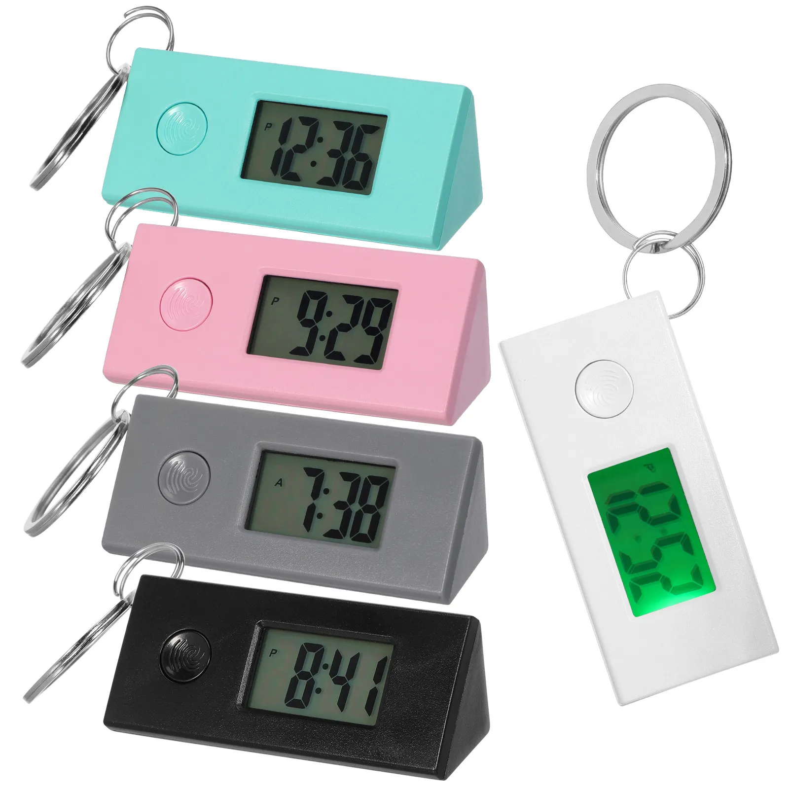 5Pcs Portable Keychain Silent Digital Watches Triangular Luminous Hanging Key Ring Student Pocket Management
