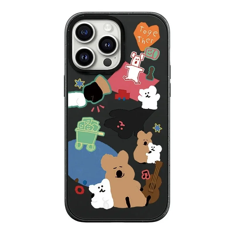 Bear Picnic Black Frosted Phone Case Cover for IPhone 13 14 15 16 Pro Max Case