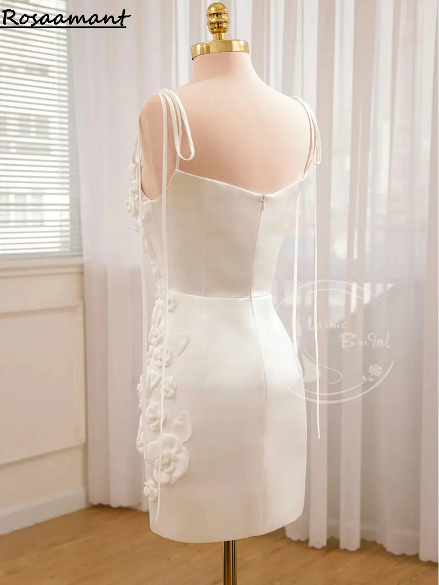 New Arrival 3D Flowers Mini Short Sheath Wedding Dresses Spaghetti Straps Sleeveless Country Boho Bridal Gowns