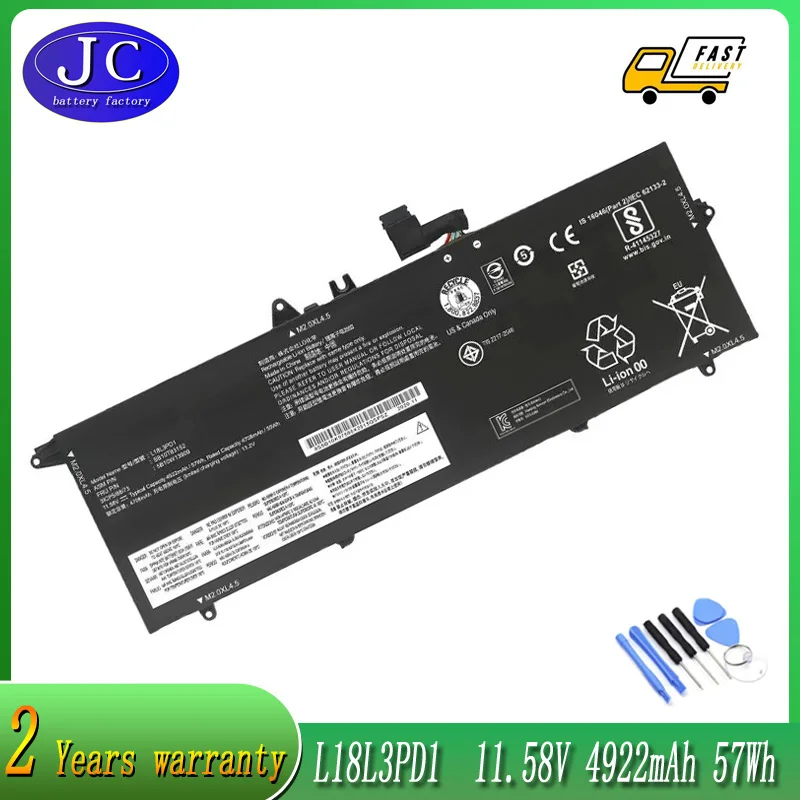 JCLJF 11.52V 57Wh Laptop Battery L18M3PD1 For Lenovo ThinkPad T490s T495s L18L3PD1 L18M3PD2 L18C3PD2 5B10W13878 SB10T83123