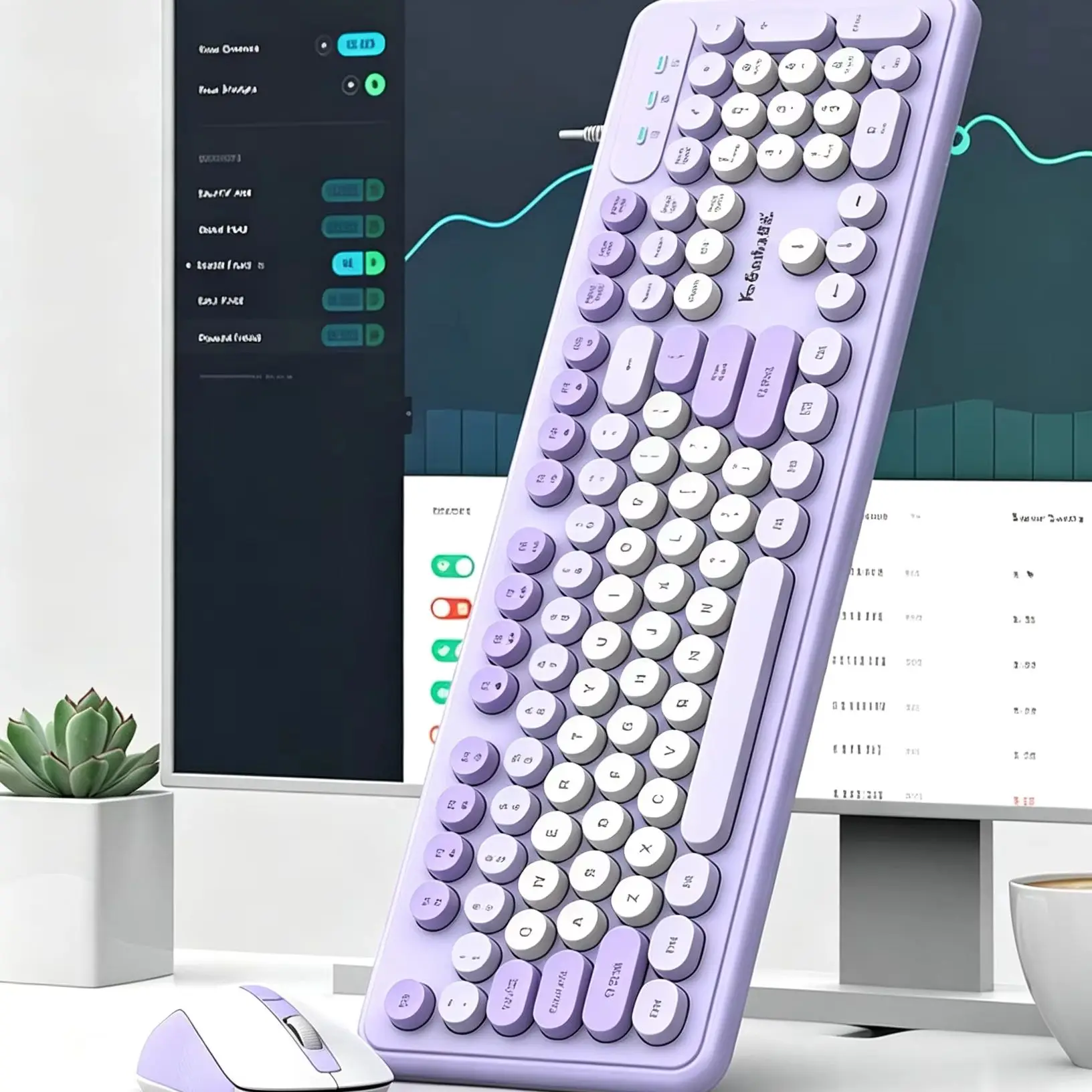Office Stylish Slient Wired Keyboard And Mouse Combo Cute Punk Keycap Mechanical Feel Keyboard Mouse Set For PC Computer Laptop view 3