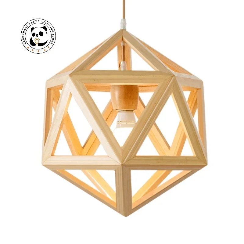 Classic Bamboo Lustre Chandelier LED Hanging Lamp Ceiling E27 Handmade Wooden Pendant Light Fixture Home Living Bed Room Decor