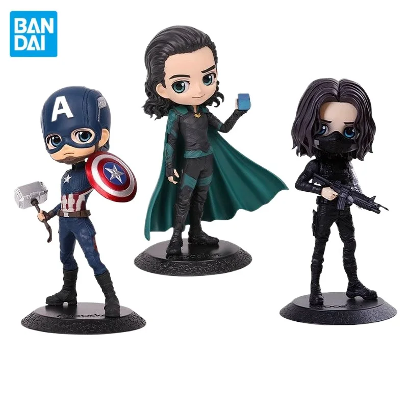 Bandai Original Banpresto Qposket Avengers Captain America Thor Odinson Black Widow Bucky Barnes Thor Fine Collection Figures