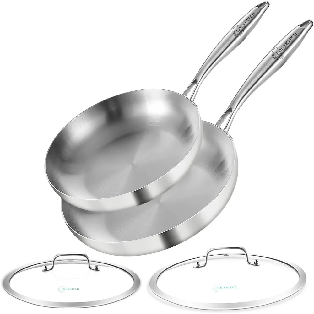 

High Quality Tri-ply Stainless Steel Frying Pan Set with Lids,Skillets,Induction Cookware Set,Dishwasher and Oven Safe