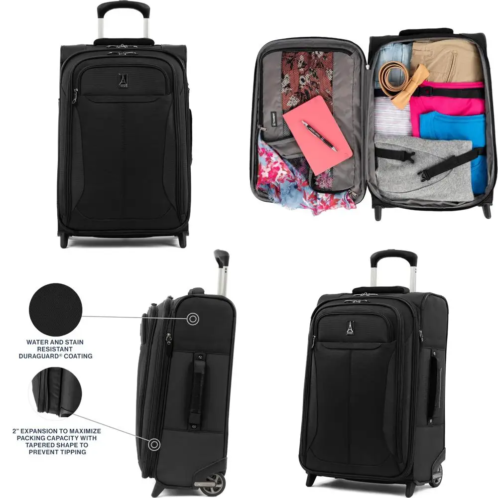 

Lightweight Expandable 22 2-Wheel Carry-On Rollaboard Luggage, Black, Travel-friendly Suitcase for Comfortable Journeys