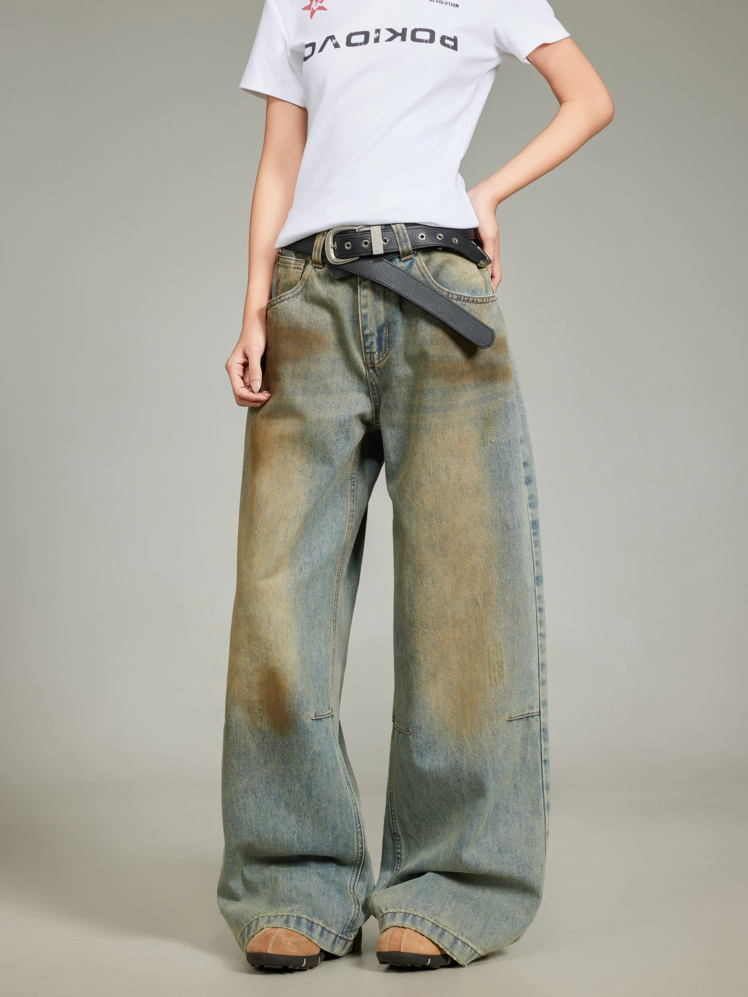 

Wild Azizi Vintage Straight Leg Jeans Men's Women's Casual Wide Leg Pants Waed Spray Paint Loose Fit American Sle