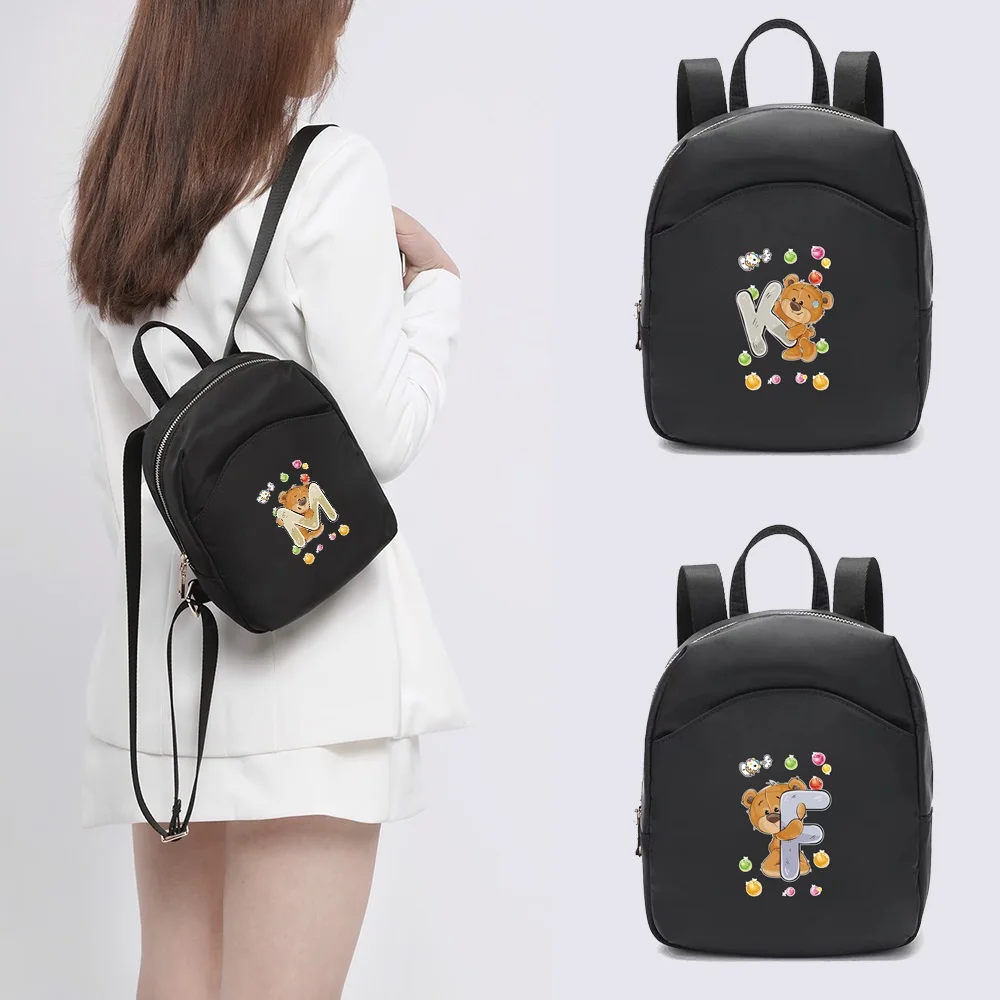 Women Backpacks for Girls Casual Small Daypack Black Fashion Bear Letter Printing Rucksack School Bags for Girl\'s Backpack