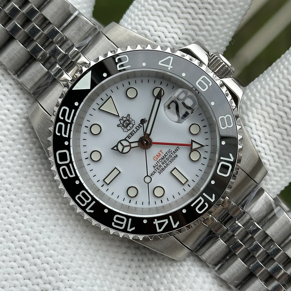 ساعة STEELDIVE للرجال بتوقيت جرينتش 40.5 ملم ساعة يد ميكانيكية أوتوماتيكية غواص 30ATM مقاومة للماء BGW-9 ياقوت مضيء NH35 حافة سيراميك