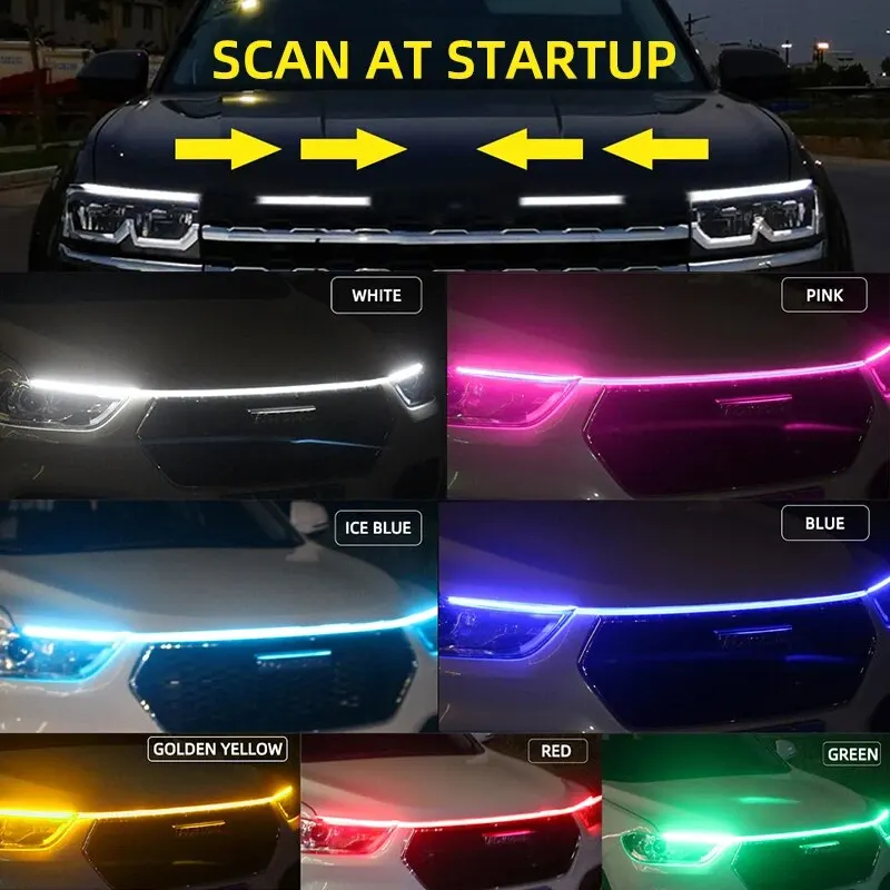 150CM 180CM Scan Starting LED Car Hood Light Daytime Running Light Universal Flexible Dynamic Car DRL 12V Ambient Light image 5