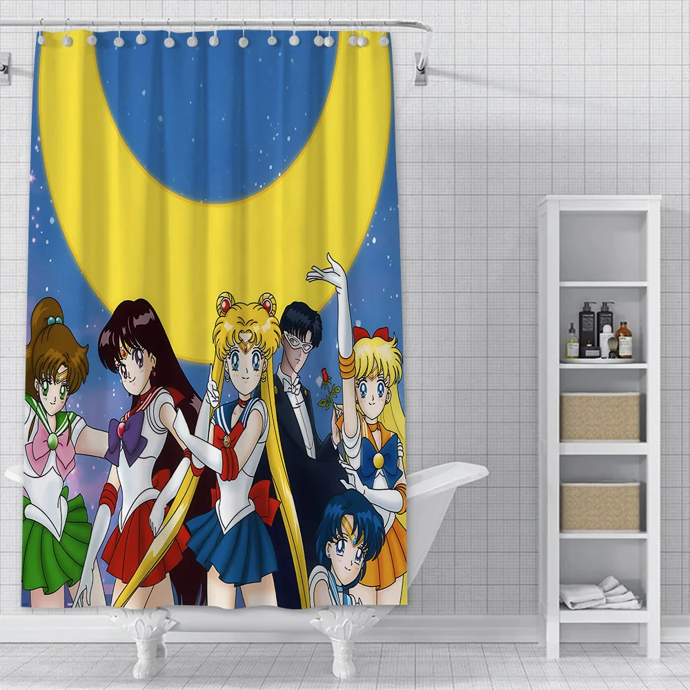 Anime S-Sailor M-moon Shower Curtain Waterproof Polyester Fabric Colorful Bath Curtains Home Bathroom Decor Curtain With Hook