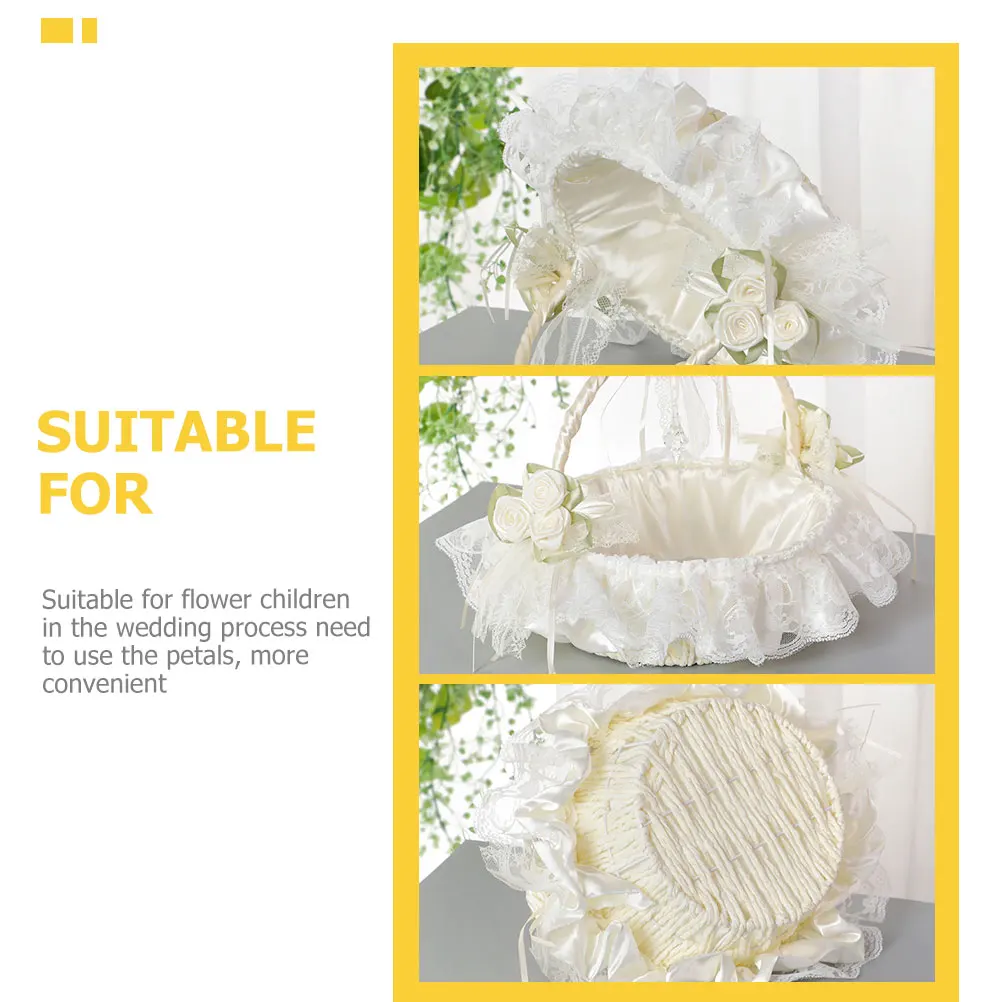 

1pcs Flower Lace Decorated White Bridesmaid Hand Basket Bridal Party Small Basket With Handle Bridesmaid Accessories For Wedding