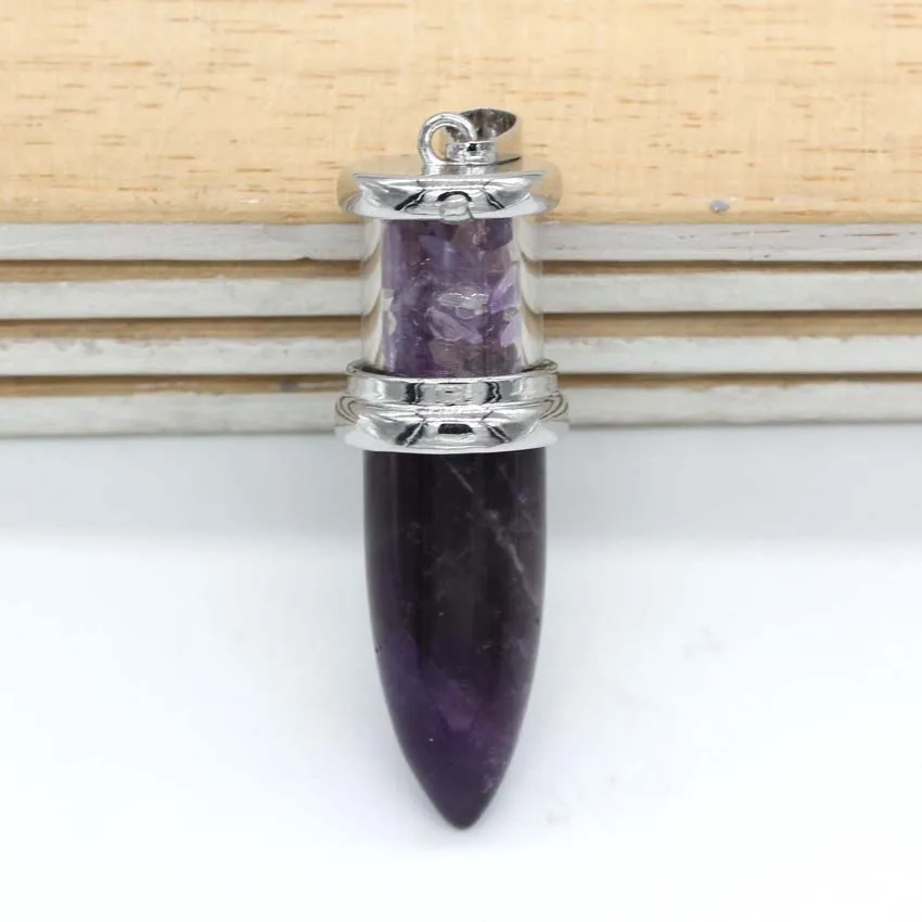Natural Healing Crystal Quartz Reiki Necklace Amethyst Stone Bullet Shape Wishing Bottle Stone Pendant Pendulum Women Men