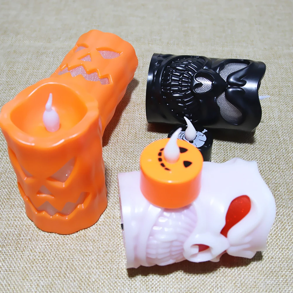 

3pcs Led Skull Pumpkin Lights Electronic Flameless Candles Halloween Party Decor Orange Black White Safe Operated