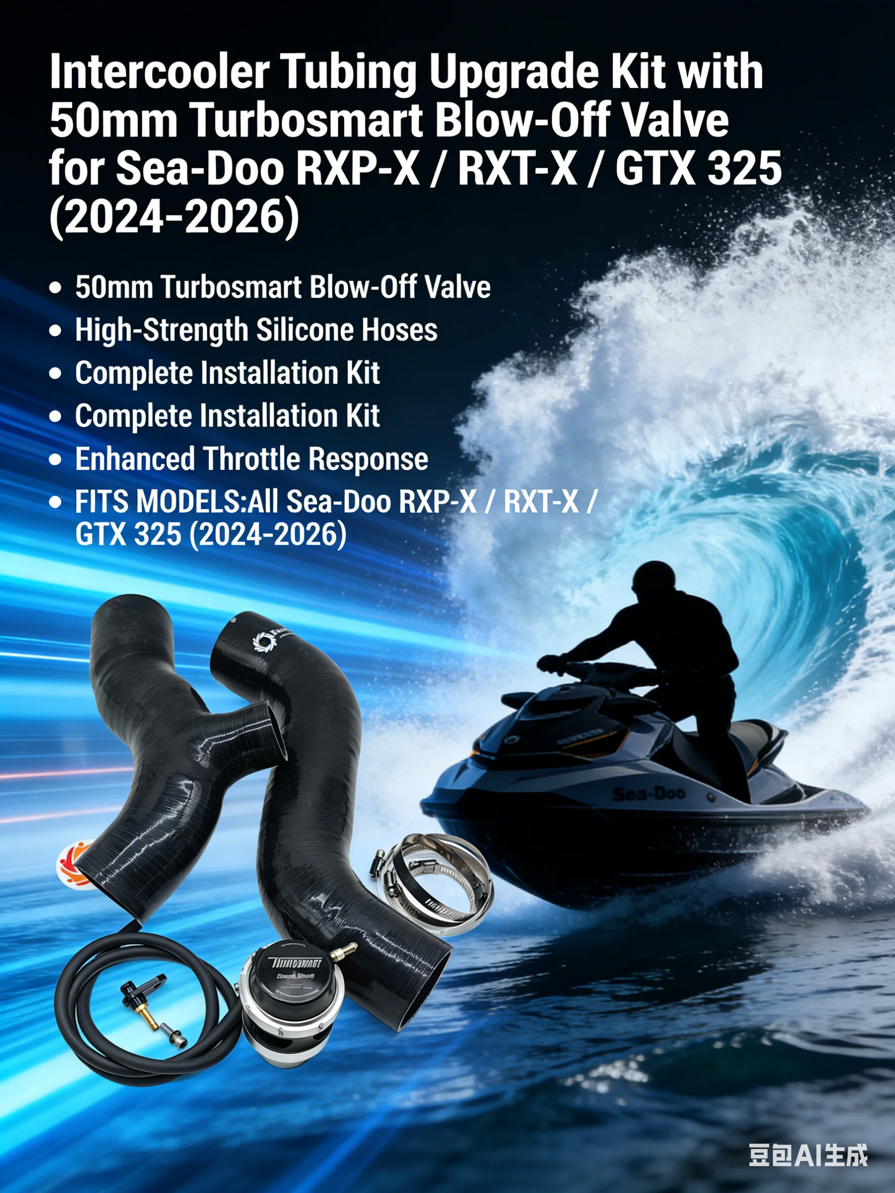 

For Sea-doo RXP-X /RXT-X 325 Intercooler Tubing Upgrade Kit With 50mm Tubosmart Blow-Off Valve
