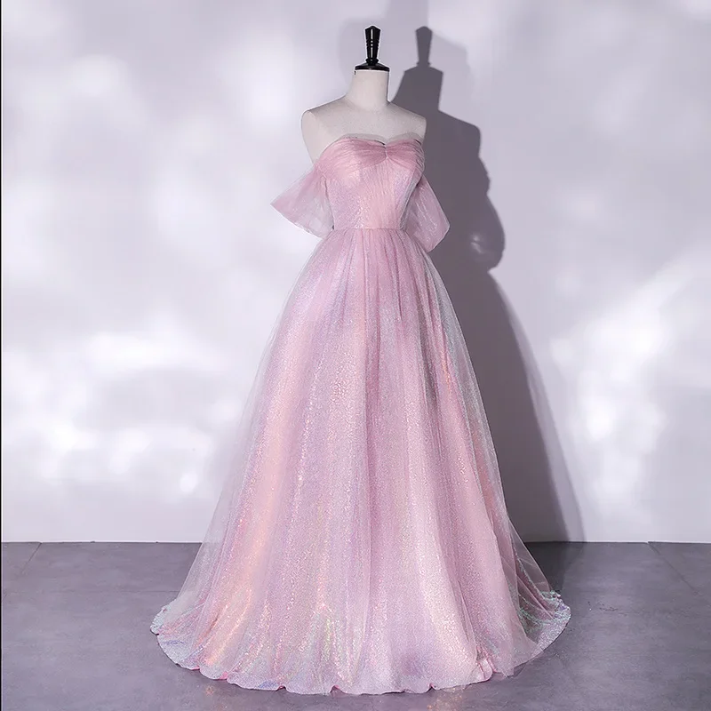 Mermaid Lady Pink Purple Long Slimming Colorful Yarn 2026 New Elegant Host Solo Vocal Art Exam Performance Dress Strap