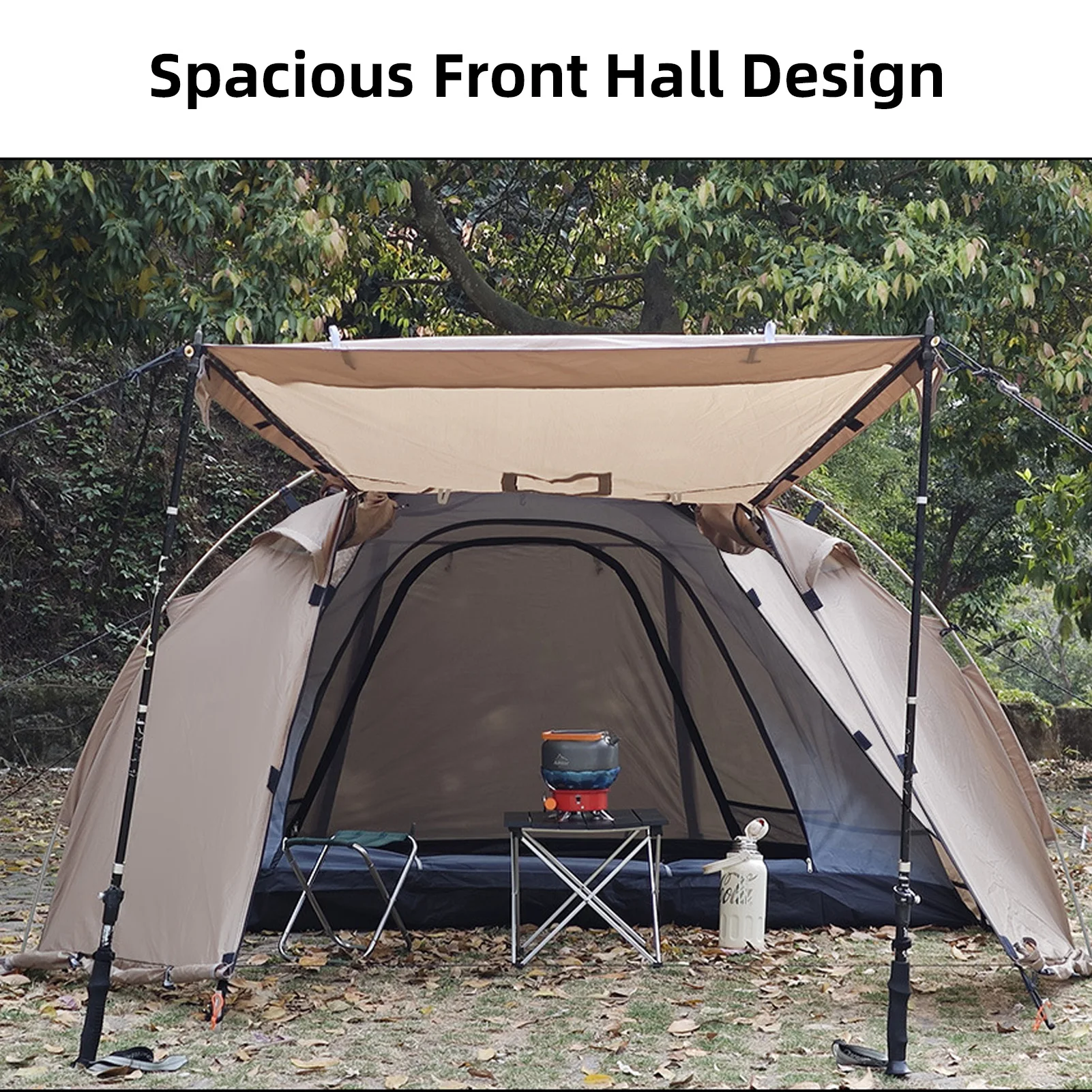 Namiot kopułowy dla 2 osób, ognioodporny, wodoodporny, wytrzymały, z osłoną przeciwsłoneczną, łatwy w użyciu, wysokiej jakości, do biwakowania i wędrówek na świeżym powietrzu.