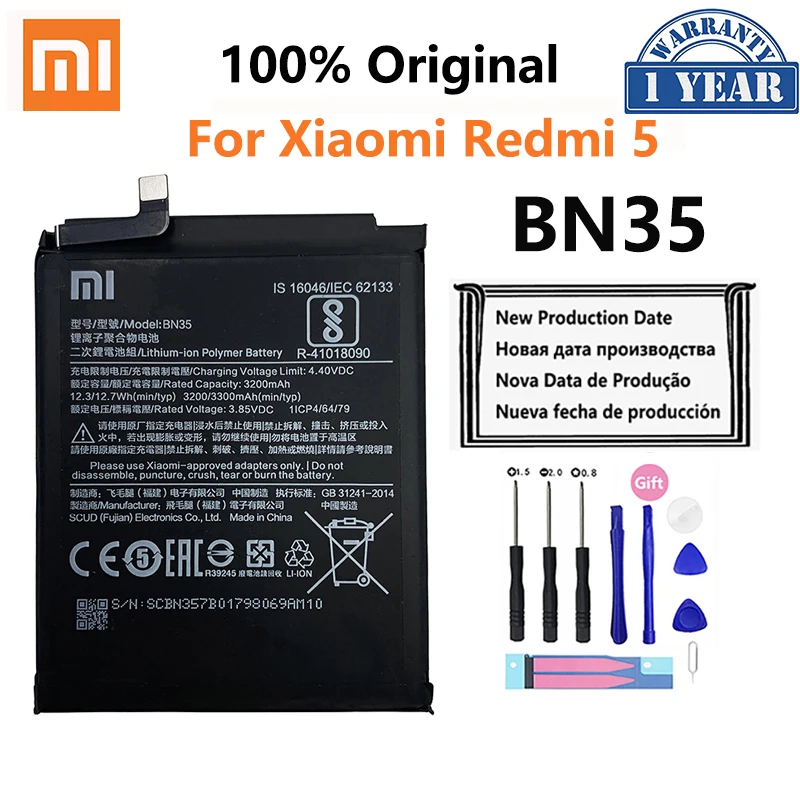 

100% Orginal Xiao mi BN35 3300mAh Battery For Xiaomi Redmi 5 Redmi5 Red mi5 High Quality Phone Replacement Batteries