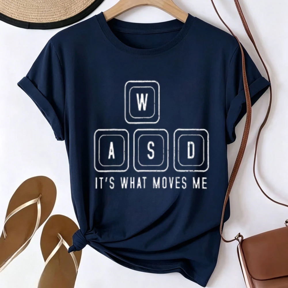 WASD It's What Moves Me Gaming Keyboard Graphic T-shirt Men Women Gamer Player Quote Print Short Sleeve Tee Crew Neck Video Game