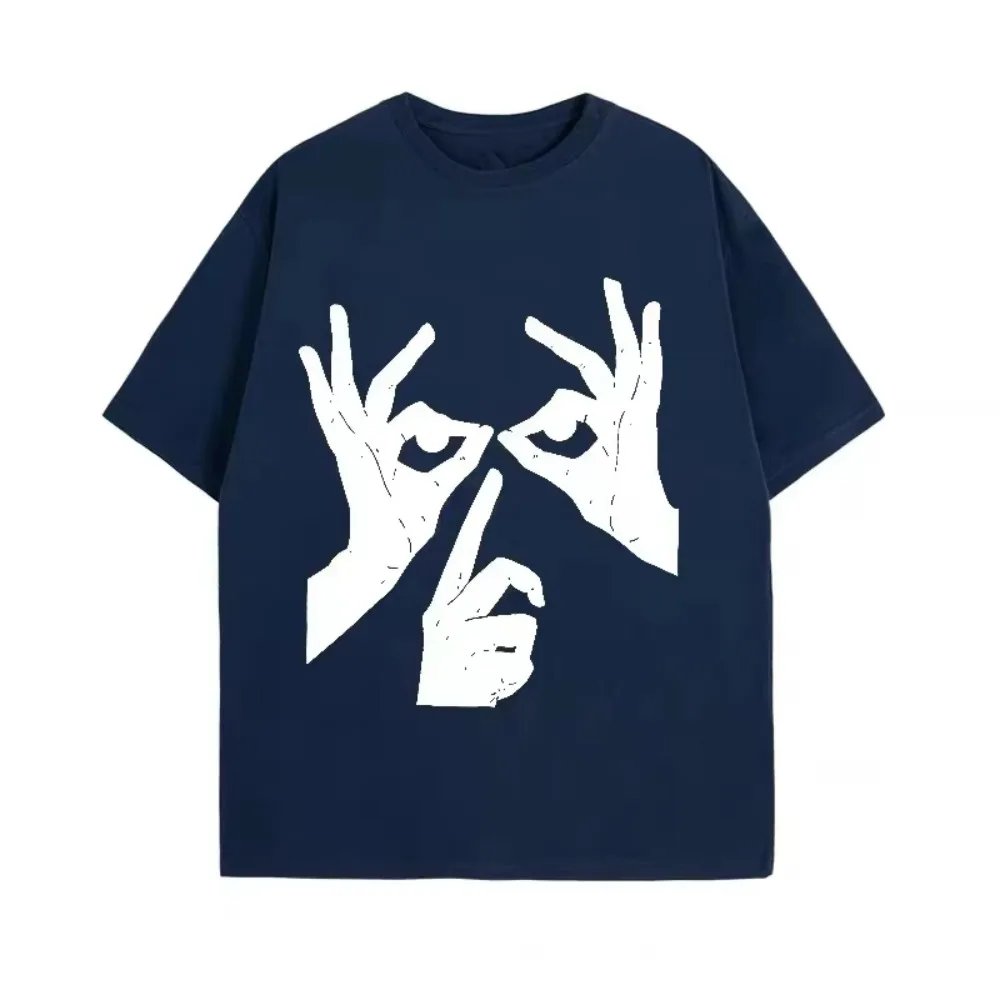 

motorcycle 2025 Japanese retro creative finger print cotton T-shirt men's and women's round neck loose breathable short sleeves