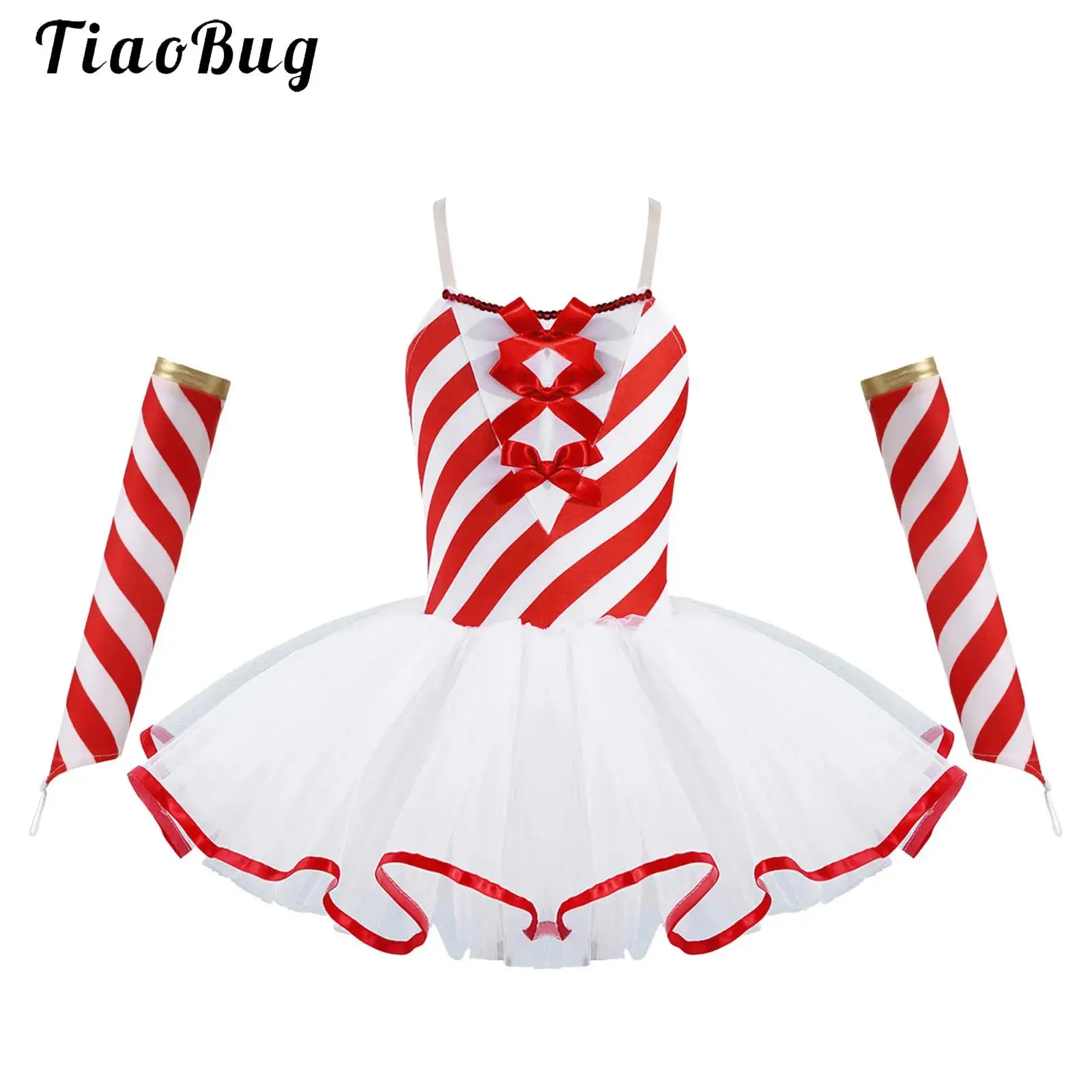 Girls Candy Cane Christmas Dance Tutu Dress Sleeveless Xmas Holiday Santa Sweetie Costume Figure Skating Twirling Leotard Dress