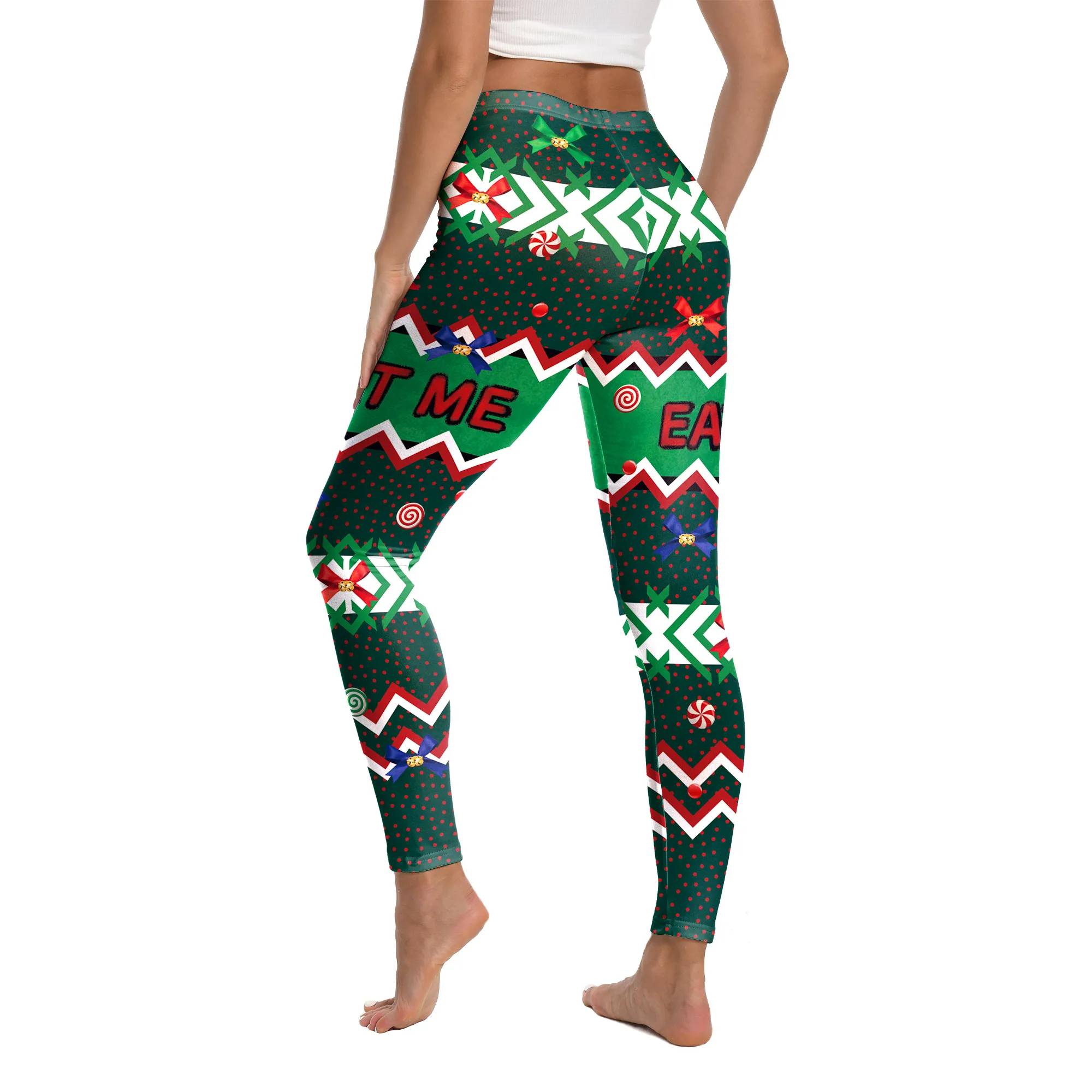 Women Sexy Leggings Christmas Cosplay Costumes Pants High Waist Elastic Multicolor Lattice Print Trousers Sports Leggings