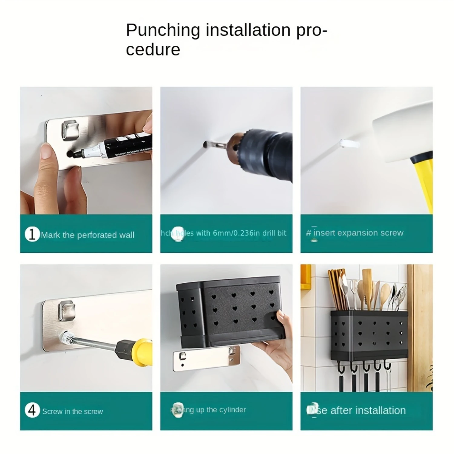 1 шт. Многофункциональный держатель для кухонной утвари — настенный или самостоящийся органайзер для столовых приборов с дренажем — легкий пластик