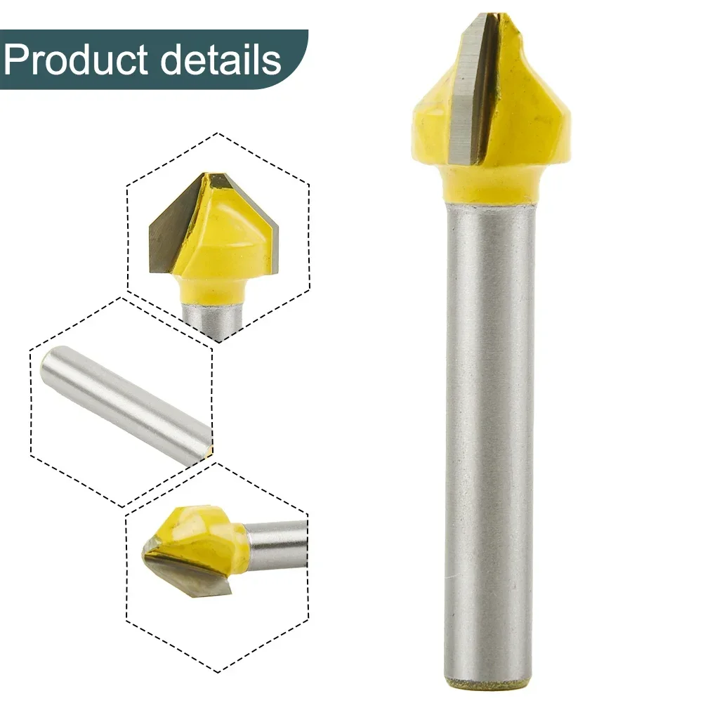 Cutting Performance Acrylic Engraving And Chamfer Router Bit High Strength V-shaped Yellow/Silver 6mm Shank Carbide