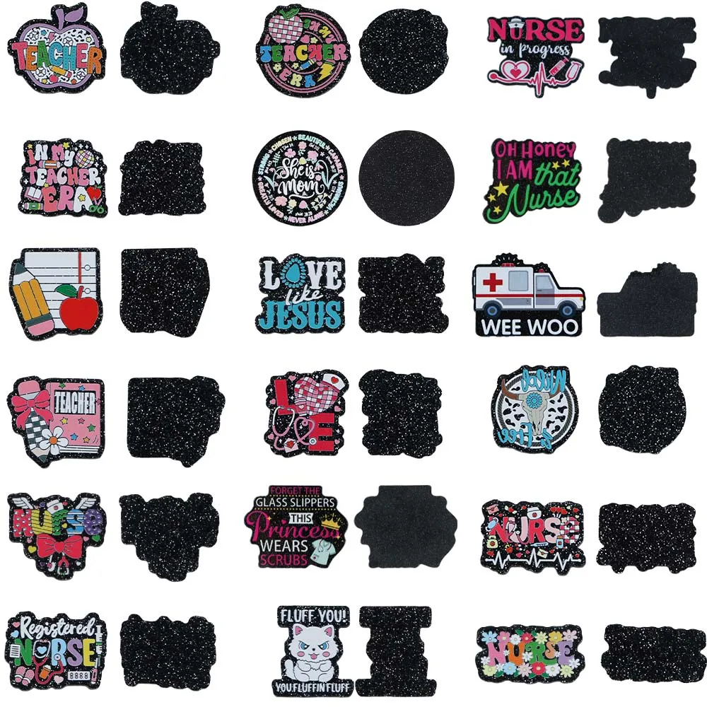 

5PCS Text Flatback Resin Planars Acrylic Teach Animal Book MOM Black back Glitter Handmade Materials for DIY Card Cover Patch