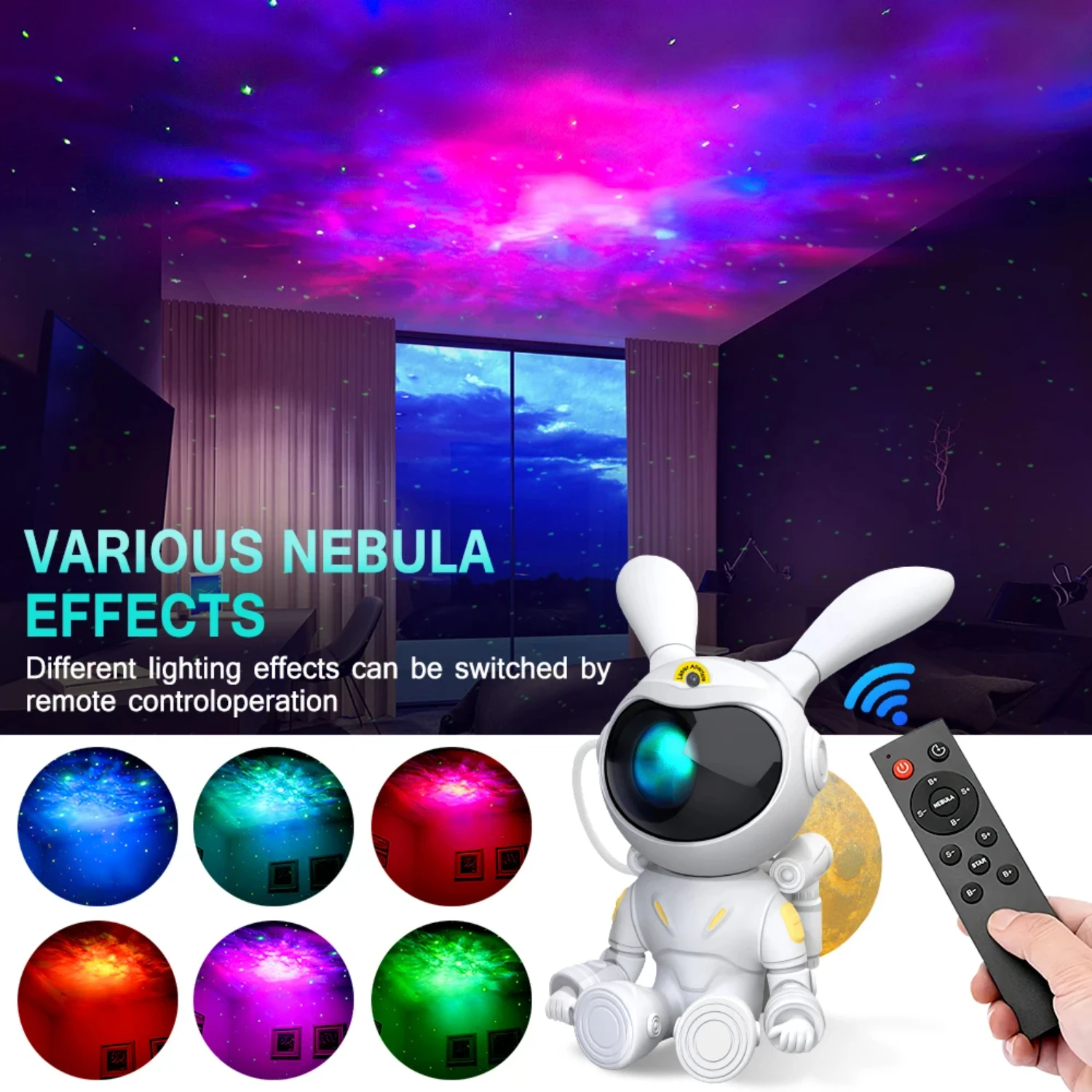 New Gift Rabbit Star Projector Night Light with Remote Control  Adjustable Design Bedroom Nebula  Projector Lights