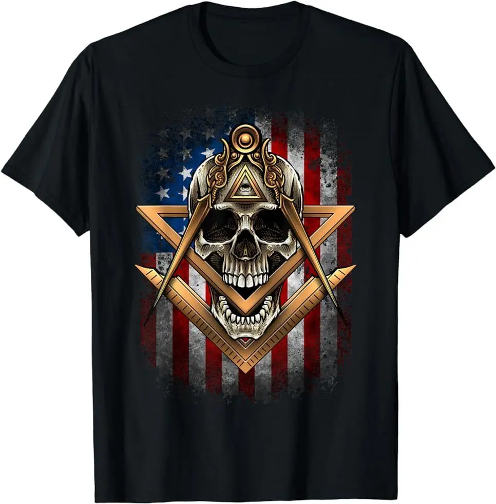 

Masonic USA American Flag Skull Square & Compass Freemason T-Shirt S-5XL