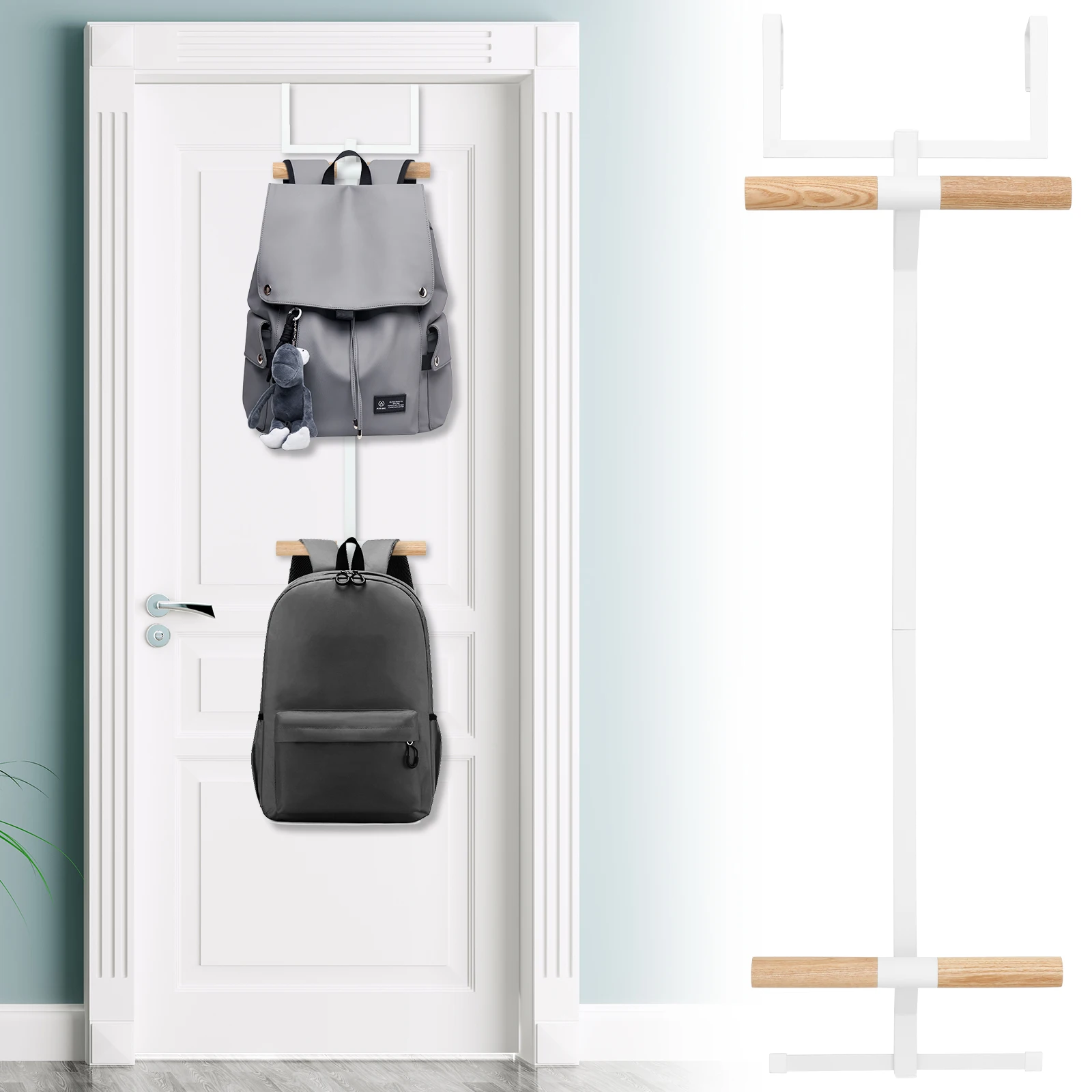Bookbag Metal Storage Rack Easy to Install Versatile Home Tower Backpack Door Hanger Sturdy Two Tiered Schoolbag Metal Storage