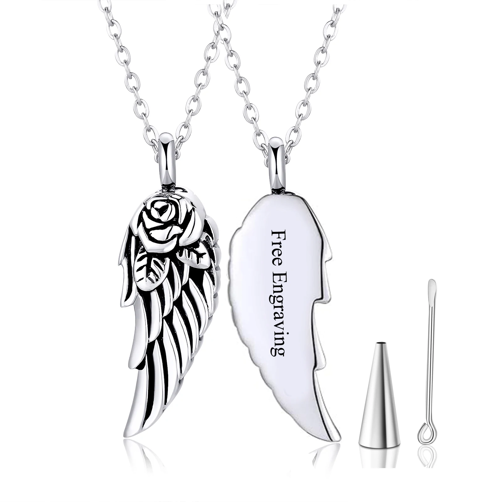 Angel Wing Cremation Jewelry Urn Necklace for Ashes for Women Men Stainless Steel Urn Pendant Ashes Holder Memorial Jewelry