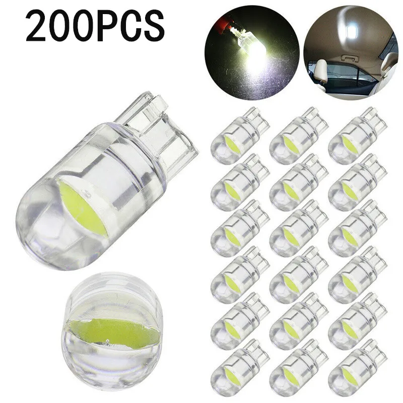 

1/50/200PCS White Light T10 DC 12V Car LED Light Canbus Glass COB 6000k Reading Dome Lamp Marker Wedge License Plate Light Bulb