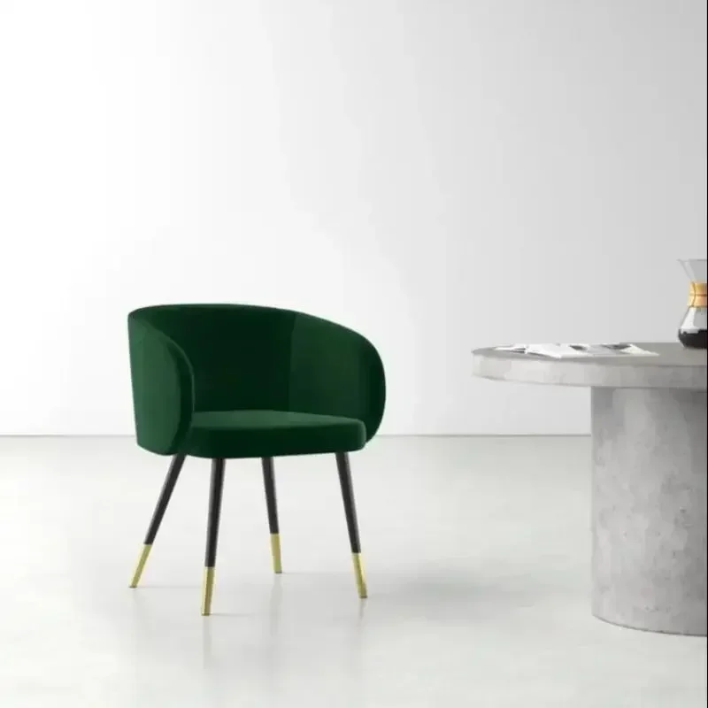 Nordic Restaurant Dining Furniture Modern Style Metal Legs Velvet Upholstered Dining Chairs With Armrest