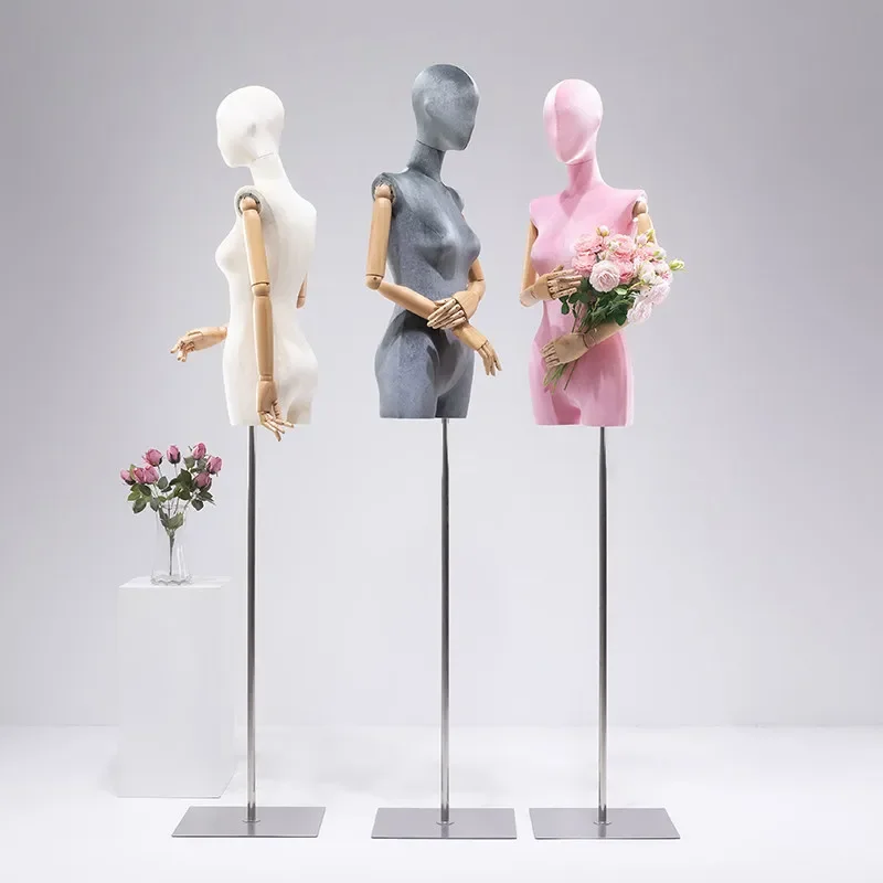 for Solid Wood Hand Velvet Model Props Women Clothing Store Window Bust Platform Wedding Dress Color Model Display Stand
