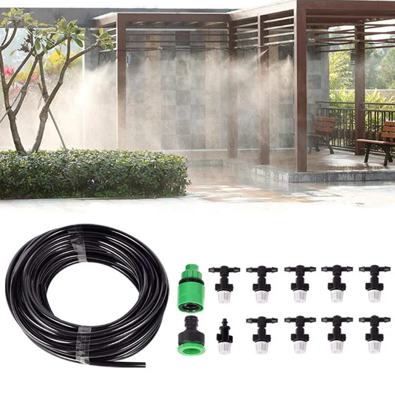 

10m Home Garden Patio Misting Micro Flow Drip Irrigation Misting Cooling Spray System Mist Nozzle Sprinkler For Plant Flower