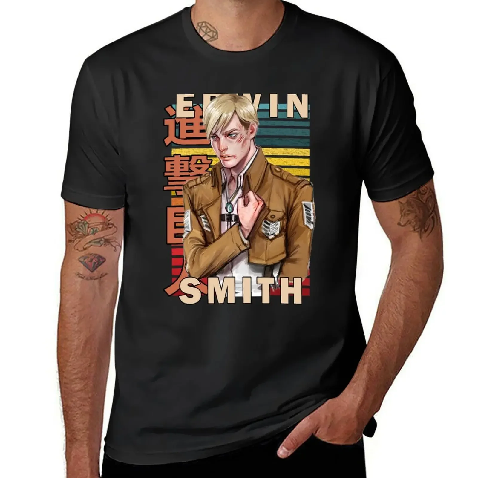 Aesthetic Clothing Summer Tops Big and Tall T Shirts for Men Erwin Smith Retro Anime Design T-Shirt Graphic Harajuku Oversized