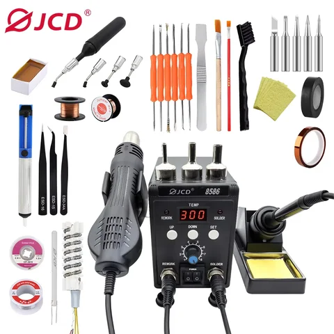 JCD 2 in 1 Dijital Lehimleme İstasyonu Sıcak hava tabancası havya SMD BGA Rework Sökme Kaynak Tamir Araçları 760 W 220 V 110 V 8586