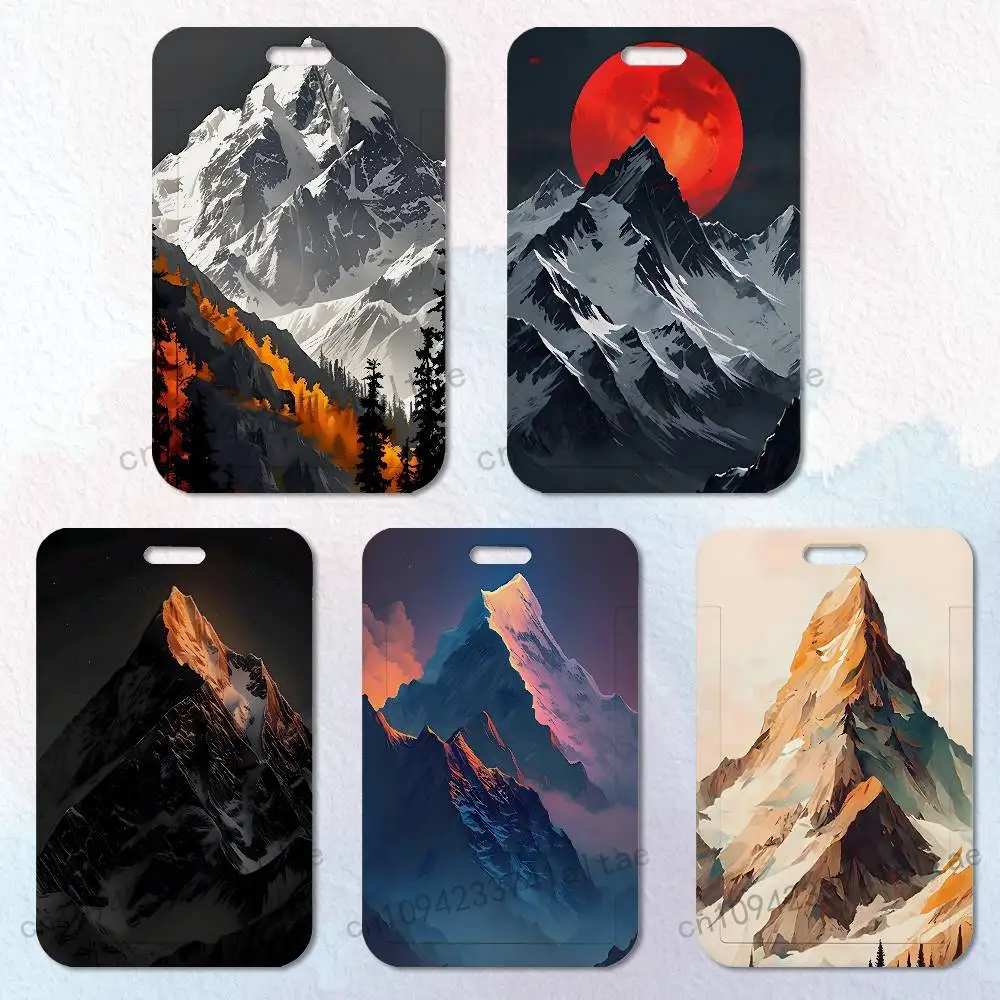 

Snow Mountain Scenery Design Badge Holder Pass Bus Work Card Cover Chest Pocket Students Gift ID Card Holder