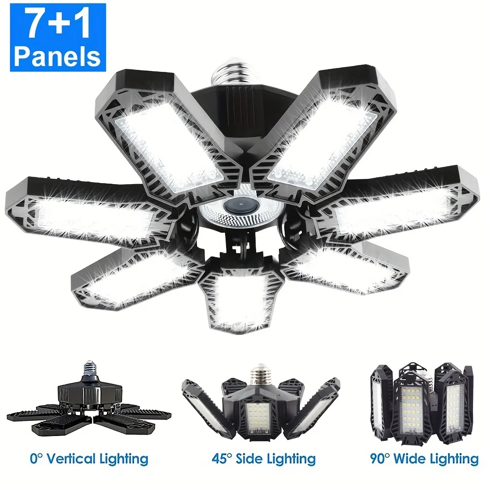 LED-Garagenleuchten mit 7/10+1 verstellbaren Paneelen, E26/E27, Decken-Shop-Arbeitslampe, 150 W, 6500 K Glühbirne für Werkstatt-Industriebeleuchtung