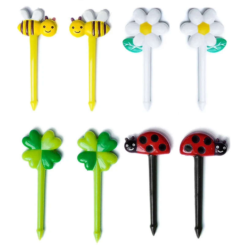 

8 Pcs *Cute Flowers Bees Sunflower Ladybug Fruit Fork Party Snack Dessert Fork Lunch Salad Decoration Safe Kids Food Picks